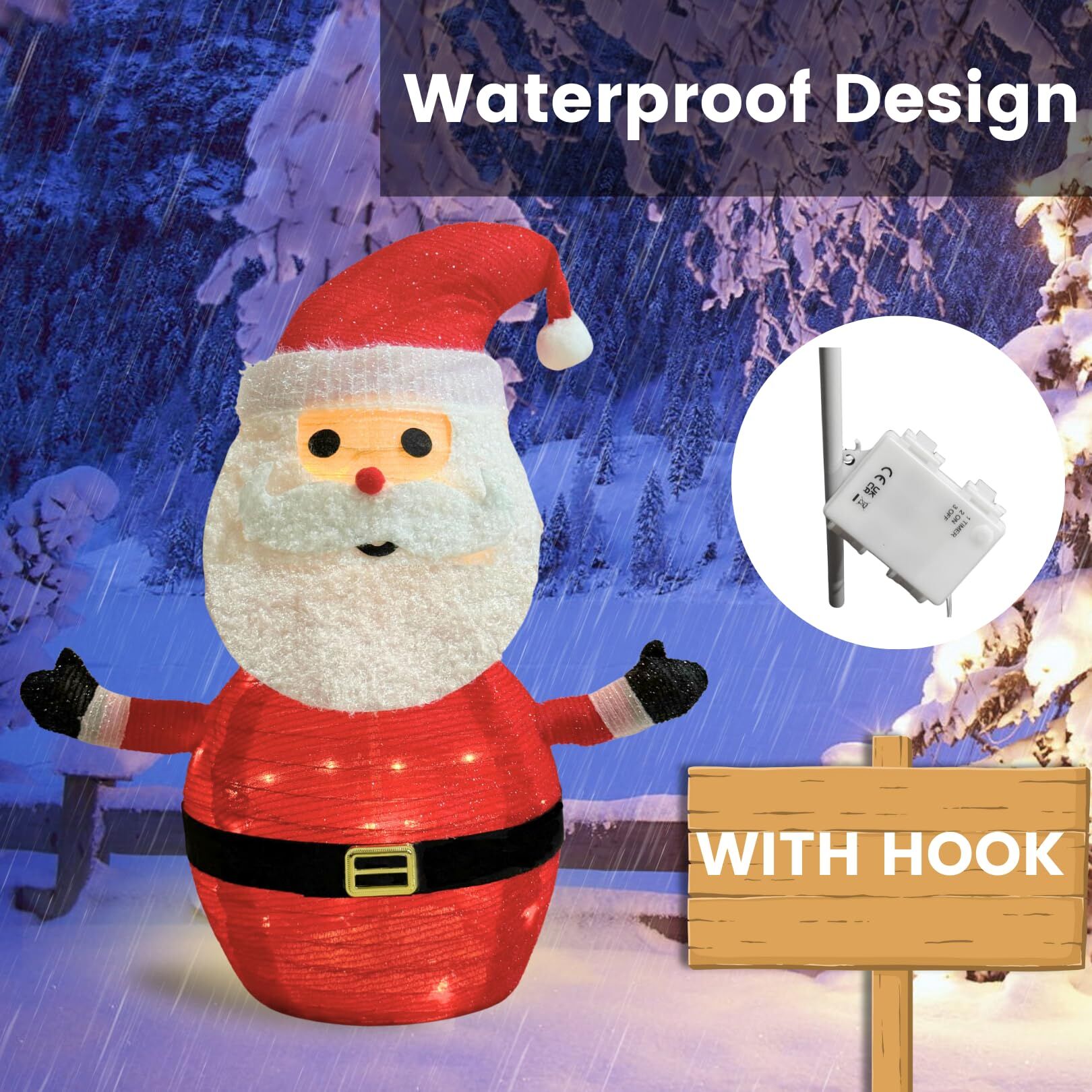 2-Pack Lighted Christmas Santa Claus Decoration Lantern, 45 LED Collapsible Pop-Up Ornament with 8 Light Modes & Timer, Indoor Outdoor Holiday Décor 5