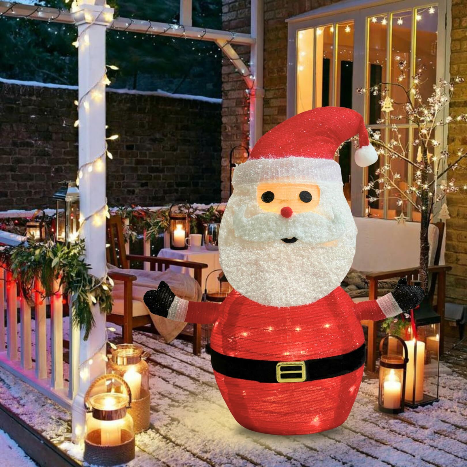 2-Pack Lighted Christmas Santa Claus Decoration Lantern, 45 LED Collapsible Pop-Up Ornament with 8 Light Modes & Timer, Indoor Outdoor Holiday Décor 7