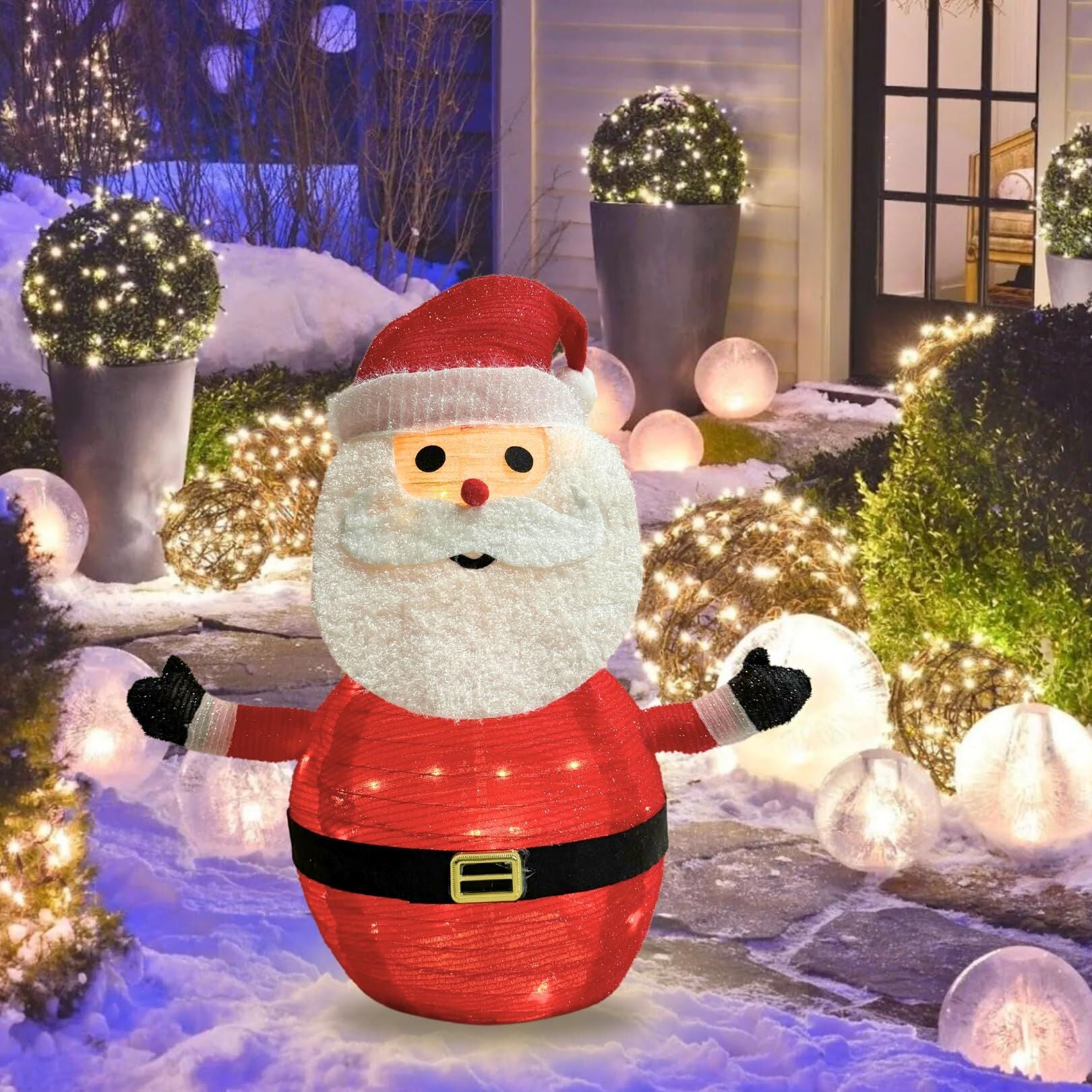 2-Pack Lighted Christmas Santa Claus Decoration Lantern, 45 LED Collapsible Pop-Up Ornament with 8 Light Modes & Timer, Indoor Outdoor Holiday Décor 8