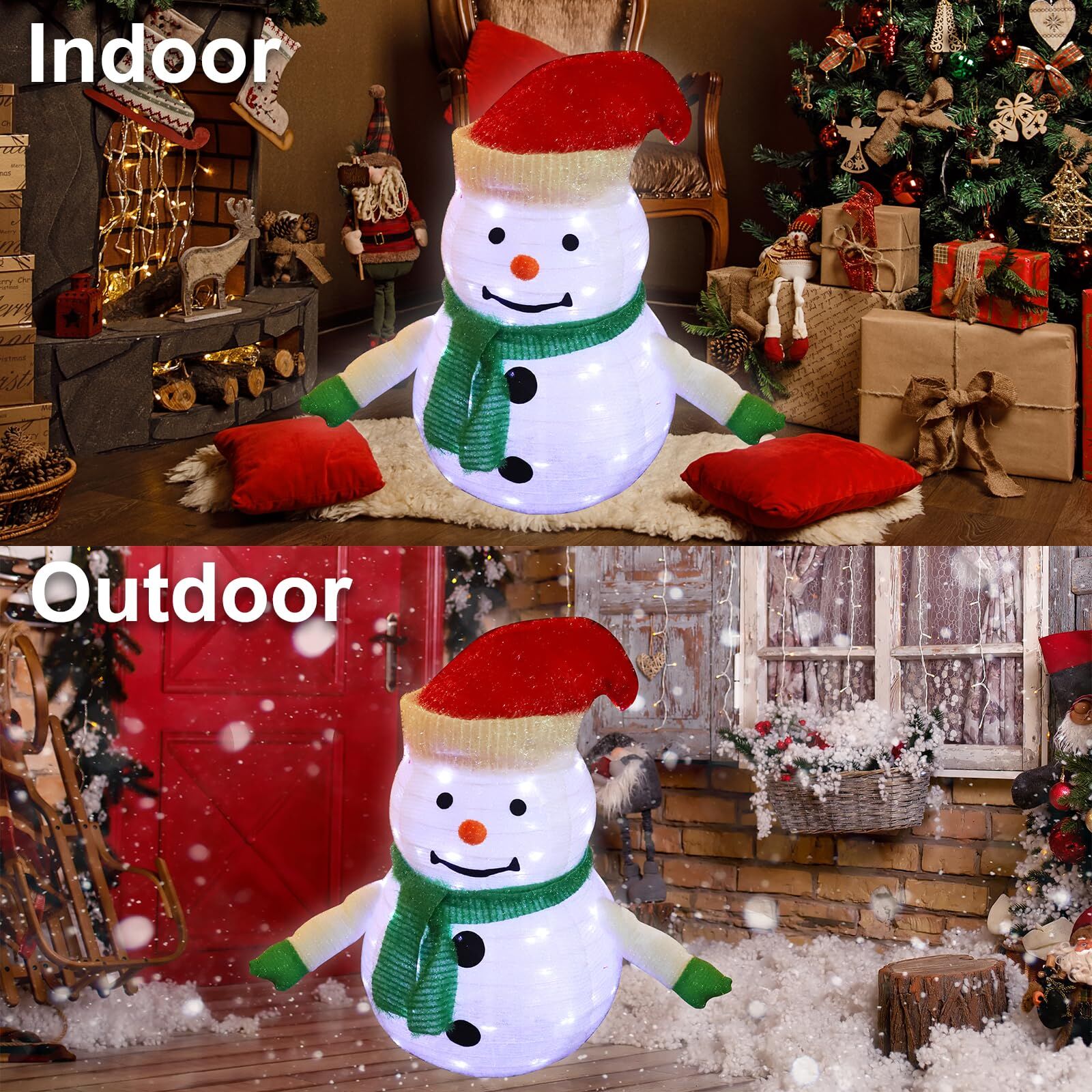 Lighted Christmas Snowman Decoration Lantern, 45 LED Collapsible Pop-Up Ornament with 8 Light Modes & Timer, Indoor Outdoor Holiday Décor 6