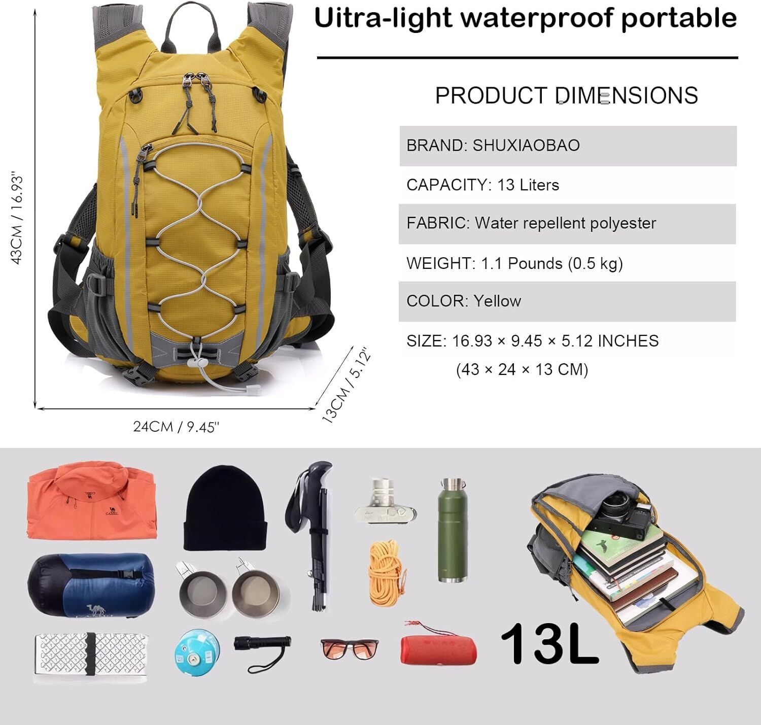 Small Hiking Backpack Lightweight Waterproof Daypack for Camping Cycling Fitness Outdoor Sports - Women Men Teens 3