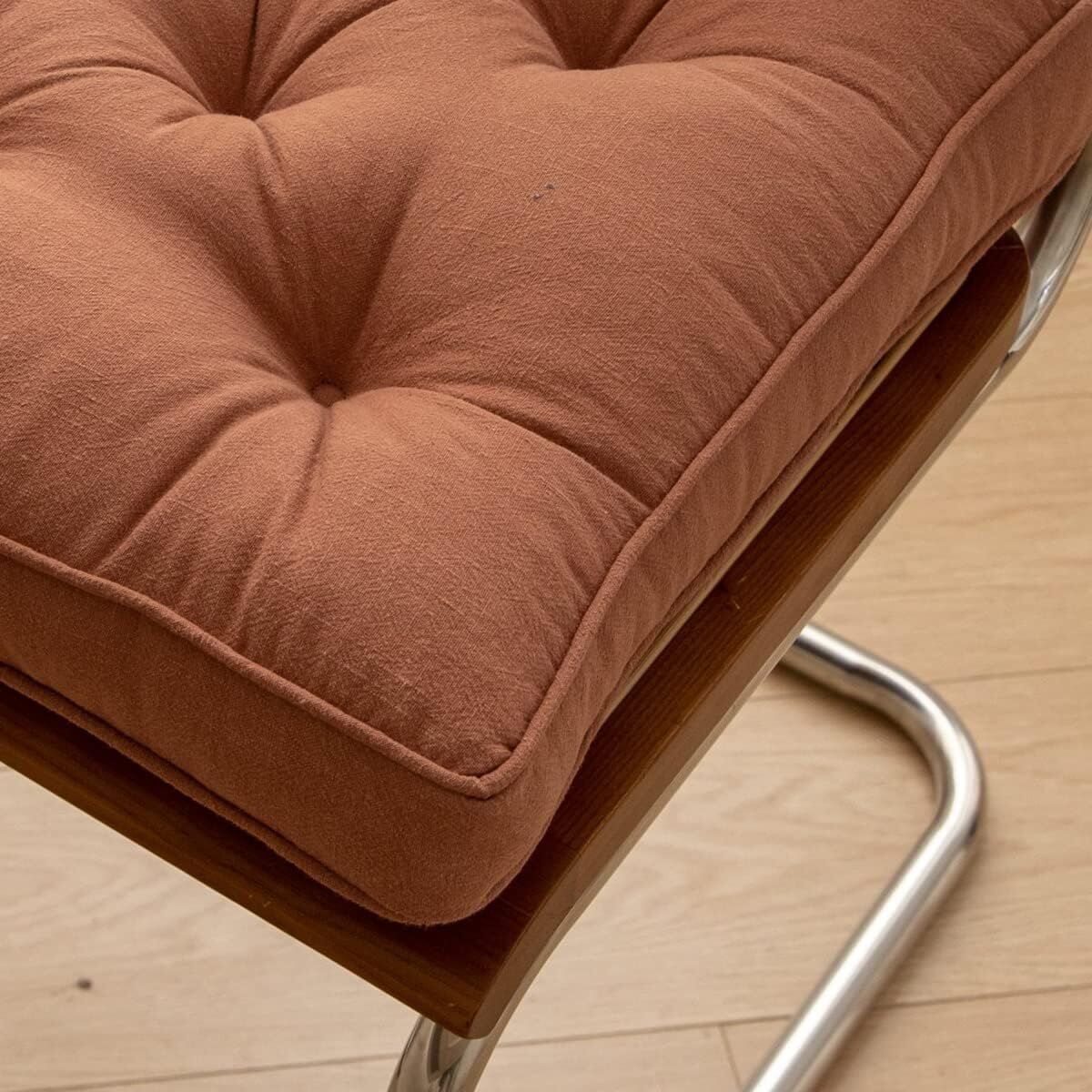 43×43×6cm Linen Cotton Thick Seat Cushion: Plush, Solid-Colour, for Office & Home Chairs, Aussie Comfort Essential（Amber Brown） 3