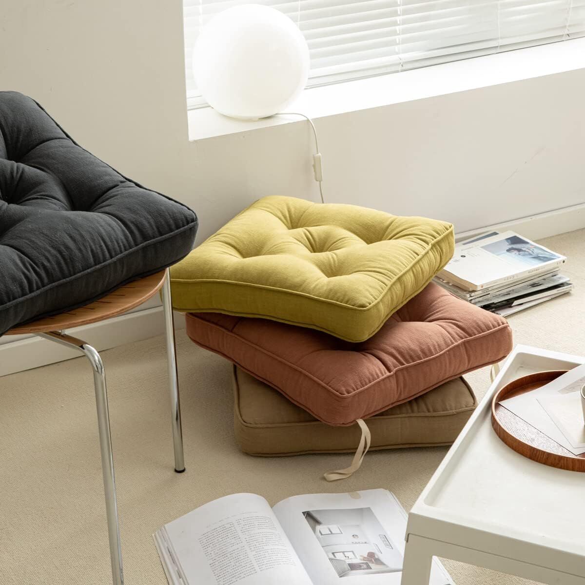 43×43×6cm Linen Cotton Thick Seat Cushion: Plush, Solid-Colour, for Office & Home Chairs, Aussie Comfort Essential（Amber Brown） 8