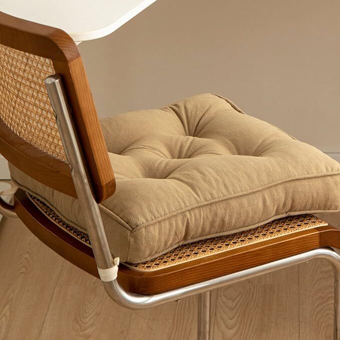 43×43×6cm Linen Cotton Thick Seat Cushion: Plush, Solid-Colour, for Office & Home Chairs, Aussie Comfort Essential（Bean Coffee） 3
