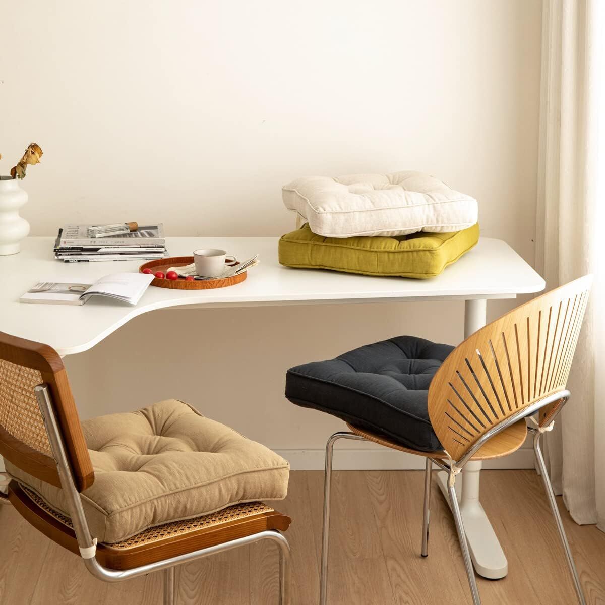 43×43×6cm Linen Cotton Thick Seat Cushion: Plush, Solid-Colour, for Office & Home Chairs, Aussie Comfort Essential（Bean Coffee） 7