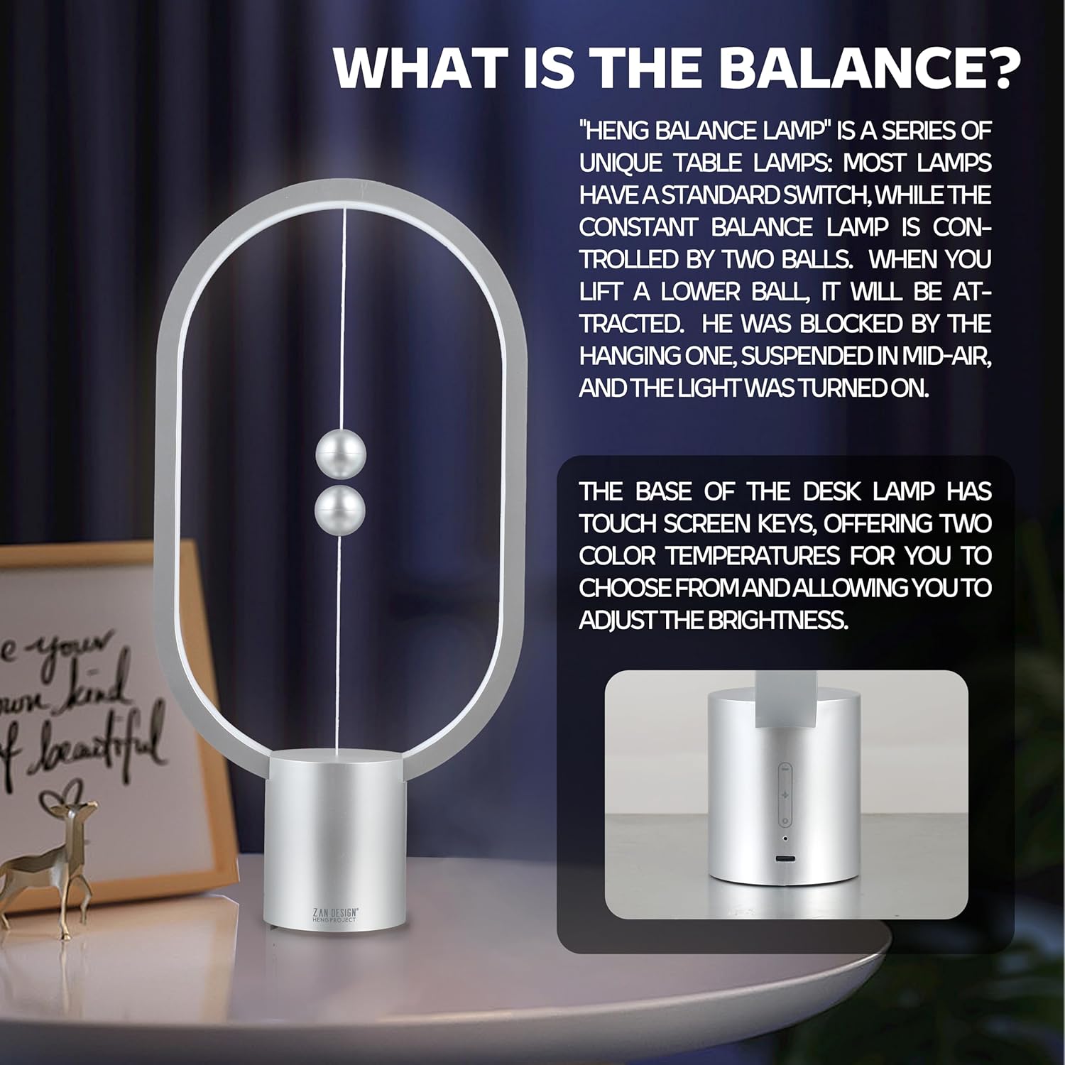 Silver Magnetic Balance LED Table Lamp: USB-Powered, Dimmable Eye-Care Light with Award-Winning Design for Australian Homes & Offices 5