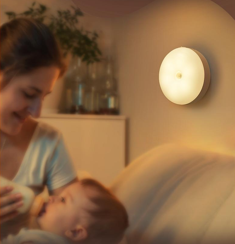 Motion Sensor LED Night Light, 86mm Diameter Smart Induction Lamp with USB Charging & Magnetic Mount, Long-Lasting Battery 3