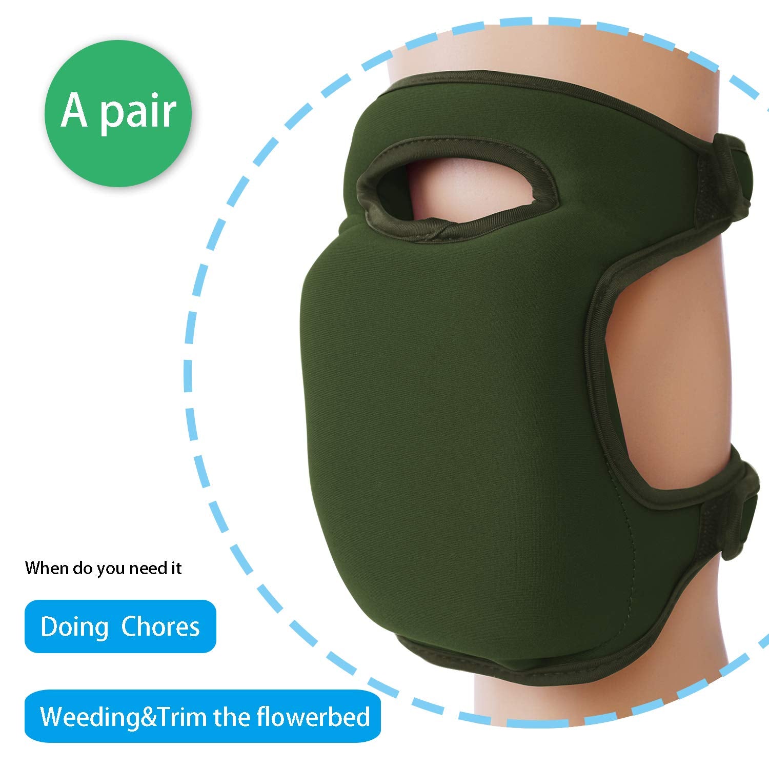 Olive Green Gardening Knee Pads (2-Pack): Ultra-Thick Memory Foam, Adjustable Straps – Ideal for Gardening, Cleaning, Flooring & Work 3