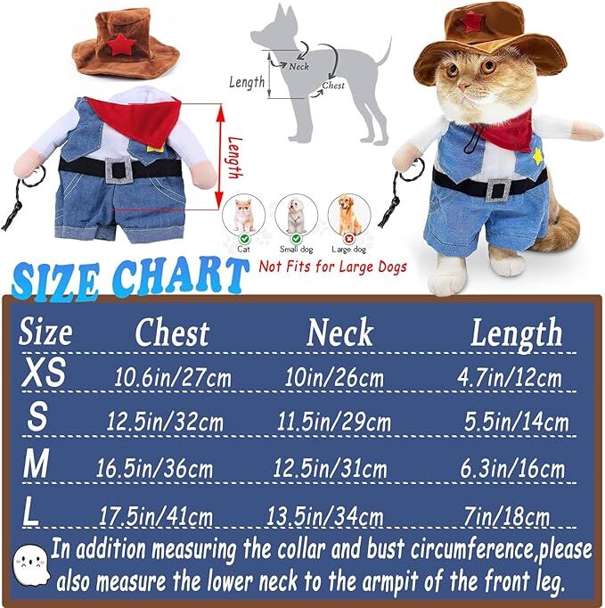 pet products Small Dog Cowboy Costume with Hat 2pcs Funny Halloween Chucky Costumes Cool West Cowboy Uniform Puppy Denim Overalls Western Cosplay Sheriff Outfits Cat Apparel 6