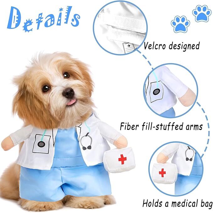 pet products Funny Small Dog Doctor Coat Onesie - Cat & Puppy Halloween Costume - Doctor Uniform Apparel 6