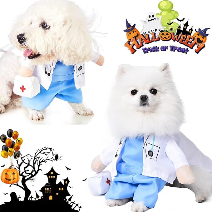 pet products Funny Small Dog Doctor Coat Onesie - Cat & Puppy Halloween Costume - Doctor Uniform Apparel 3
