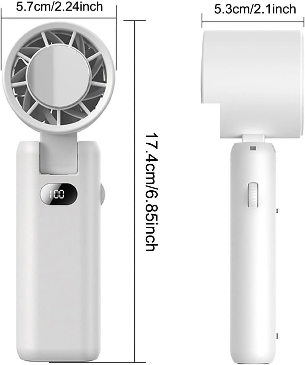 Portable Handheld Turbo Fan with Cooling Tech, Digital Display, 100-Speed Control, Rechargeable 4-in-1 Personal Fan for Travel, Outdoor, Office (White) 4