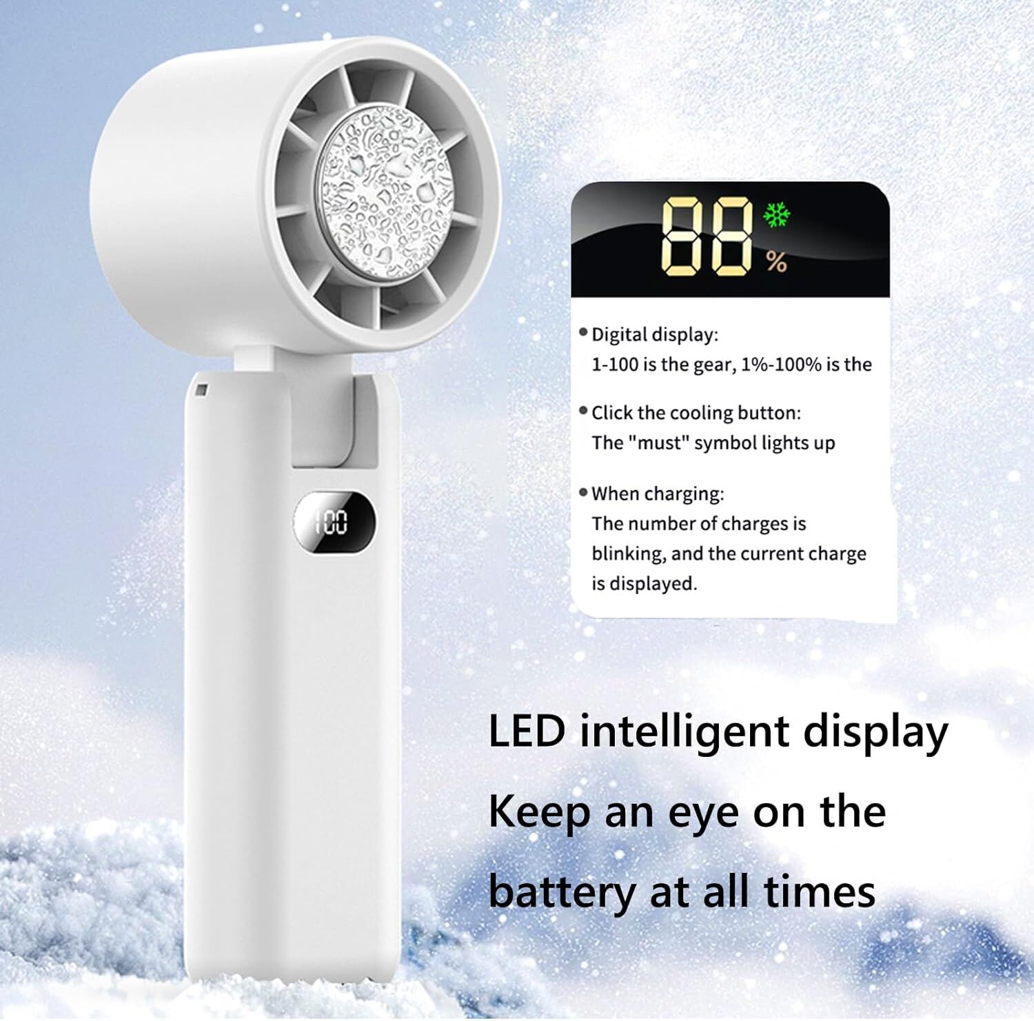 Portable Handheld Turbo Fan with Cooling Tech, Digital Display, 100-Speed Control, Rechargeable 4-in-1 Personal Fan for Travel, Outdoor, Office (White) 5