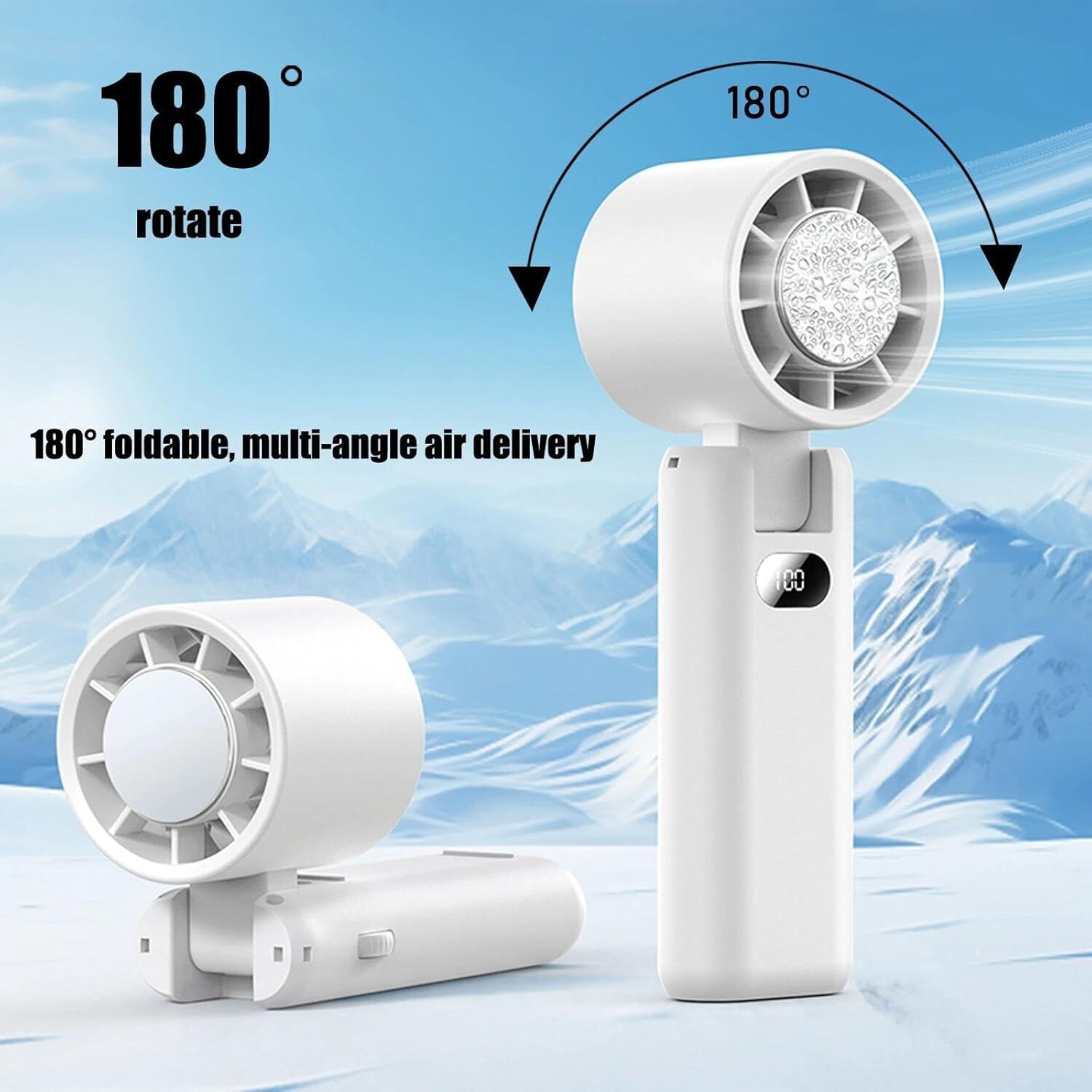 Portable Handheld Turbo Fan with Cooling Tech, Digital Display, 100-Speed Control, Rechargeable 4-in-1 Personal Fan for Travel, Outdoor, Office (White) 6