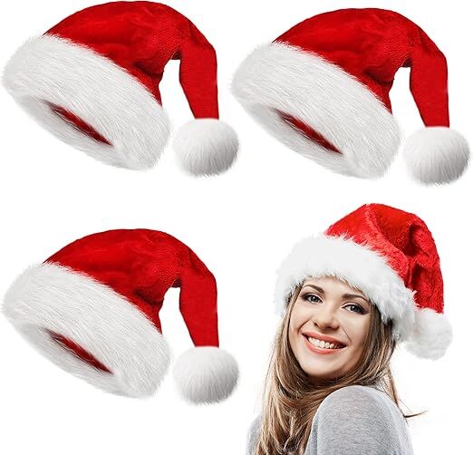 10Pack Christmas Santa Hats for Adults - Extra Thicken Velvet Santa Claus Hats for Women Men Fluffy Plush Xmas Hats Christmas Party Supplies New Year's Eve Party Hats for Adults Teenagers 7