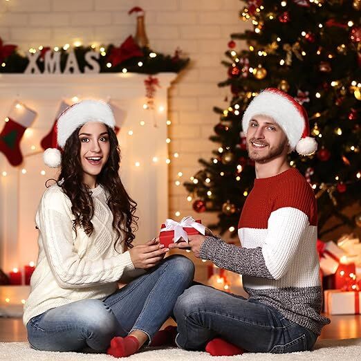 3Pack Christmas Santa Hats for Adults - Extra Thicken Velvet Santa Claus Hats for Women Men Fluffy Plush Xmas Hats Christmas Party Supplies New Year's Eve Party Hats for Adults Teenagers 3