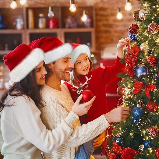 3Pack Christmas Santa Hats for Adults - Extra Thicken Velvet Santa Claus Hats for Women Men Fluffy Plush Xmas Hats Christmas Party Supplies New Year's Eve Party Hats for Adults Teenagers 4