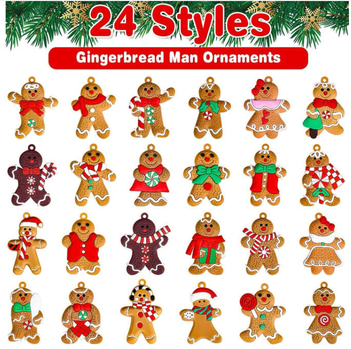 12pcs Christmas Ornaments Cute Snowman Xmas Tree Decorations Santa Claus Plastic Figurines Ornaments with Sugar Cookie House for Christmas Tree Hanging Party DIY Decor 3 Inch Tall 7