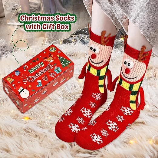 4 Pairs Christmas Socks, Crazy Holiday Hand Holding Socks Funny Christmas Stocking Stuffers 4