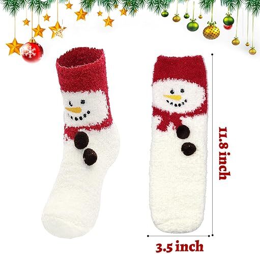 Christmas Socks - 6 Pairs Cozy Warm Fluffy Plush Bed Socks for Women, Girls - Cute Coral Fleece Xmas Indoor 5