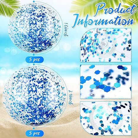 Christmas 10 Pcs Inflateable Sequin Glitter Beach Balls, 24 Inch and 16 Inch Jumbo Pool Confetti Glitter Balls, Swimming Pool Beach Toys for Summer Favor Decorations 4