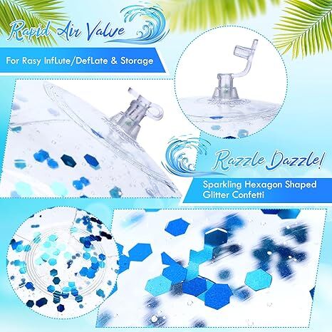 Christmas 10 Pcs Inflateable Sequin Glitter Beach Balls, 24 Inch and 16 Inch Jumbo Pool Confetti Glitter Balls, Swimming Pool Beach Toys for Summer Favor Decorations 5