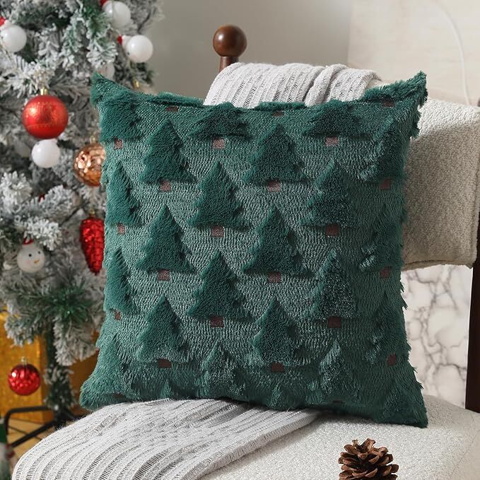 Christmas Pillow Covers 18x18 inch Set of 2 Black Christmas Decorations Soft Plush Faux Fur Wool Xmas Tree Throw Pillow Cases Winter Holiday Decor for Sofa Living Room 4