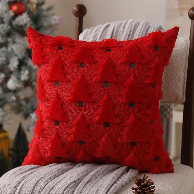 Christmas Pillow Covers 18x18 inch Set of 2 Black Christmas Decorations Soft Plush Faux Fur Wool Xmas Tree Throw Pillow Cases Winter Holiday Decor for Sofa Living Room 5