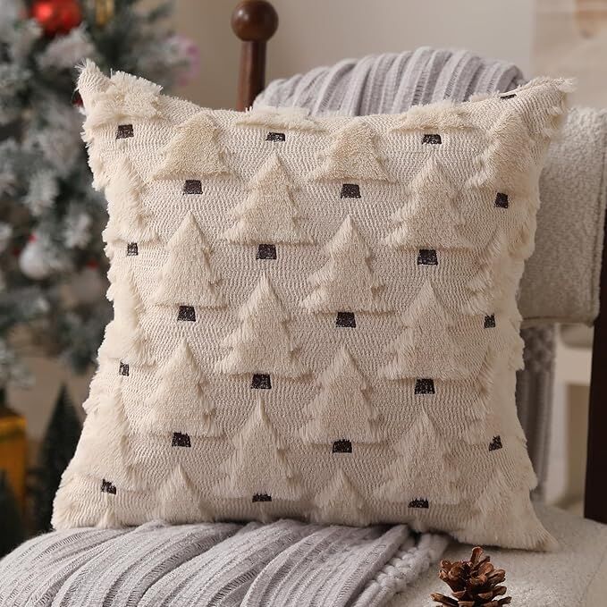 Christmas Pillow Covers 18x18 inch Set of 2 Black Christmas Decorations Soft Plush Faux Fur Wool Xmas Tree Throw Pillow Cases Winter Holiday Decor for Sofa Living Room 4