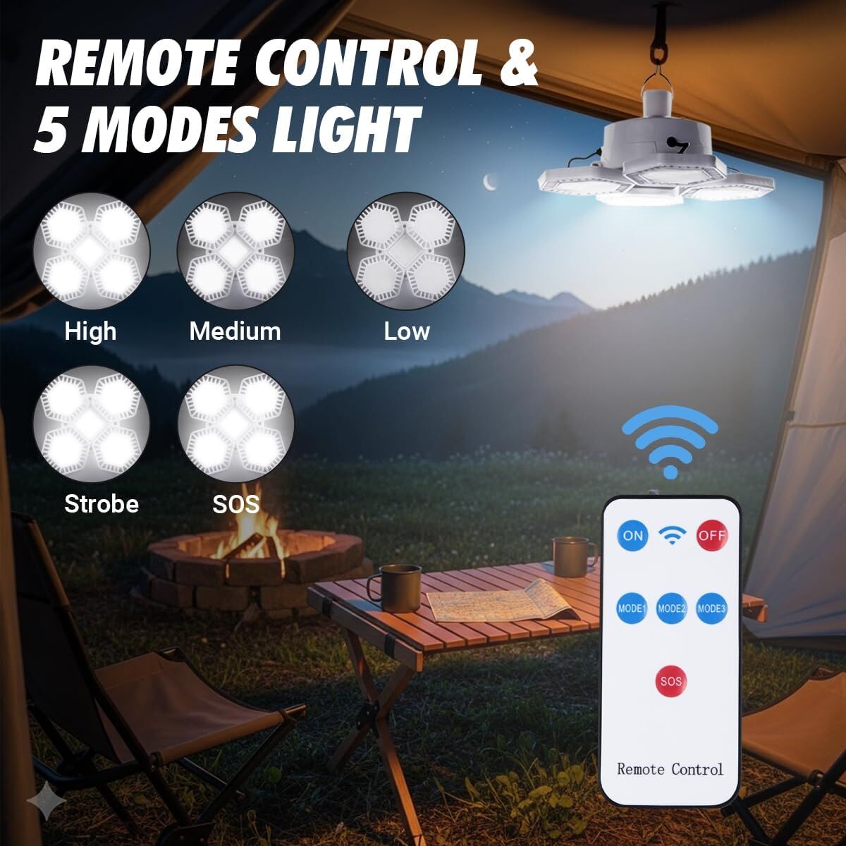 Solar Camping Lantern with Remote Control: 169 LED Folding USB Rechargeable Light for Camping, Emergencies & Outdoors
