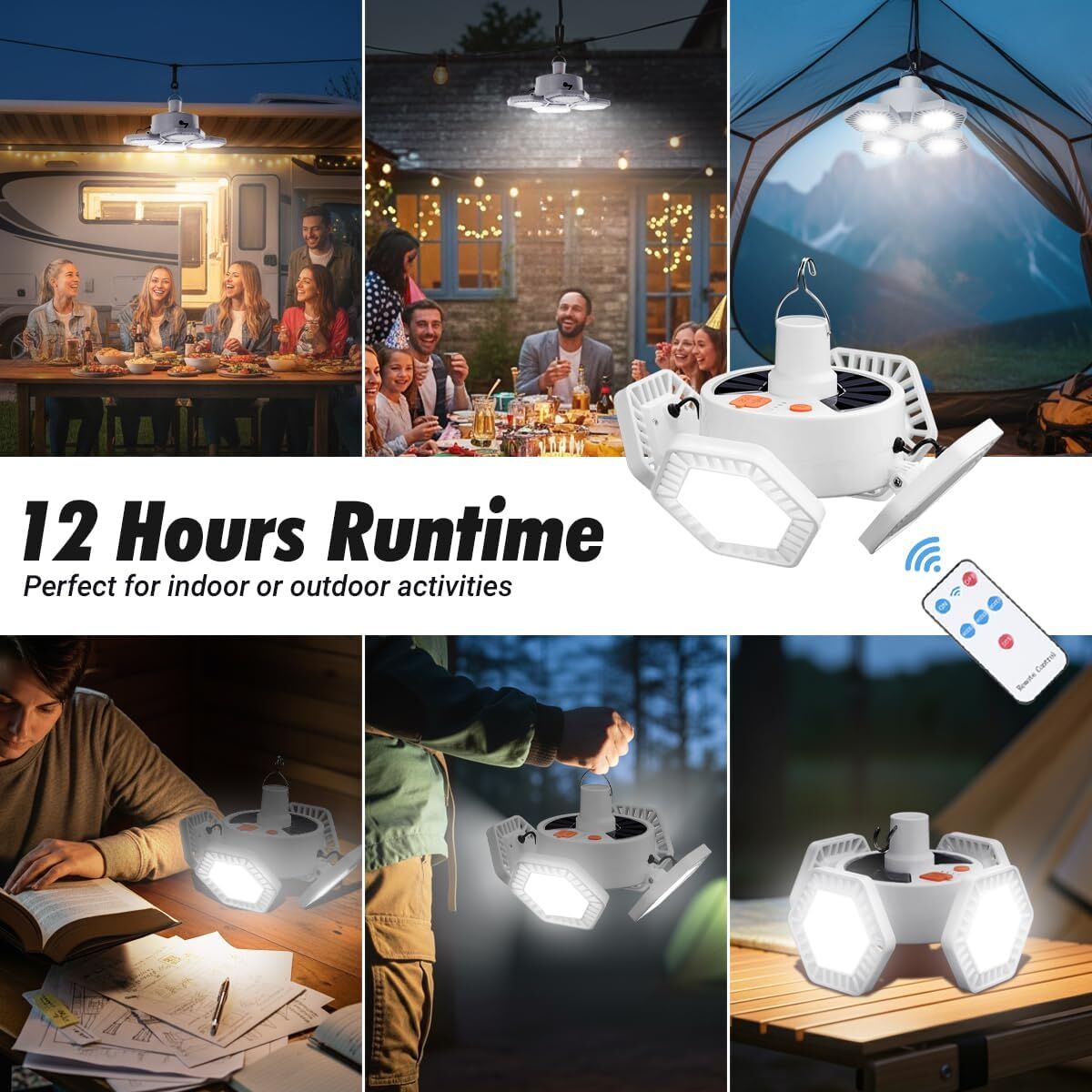 Solar Camping Lantern with Remote Control: 169 LED Folding USB Rechargeable Light for Camping, Emergencies & Outdoors 3