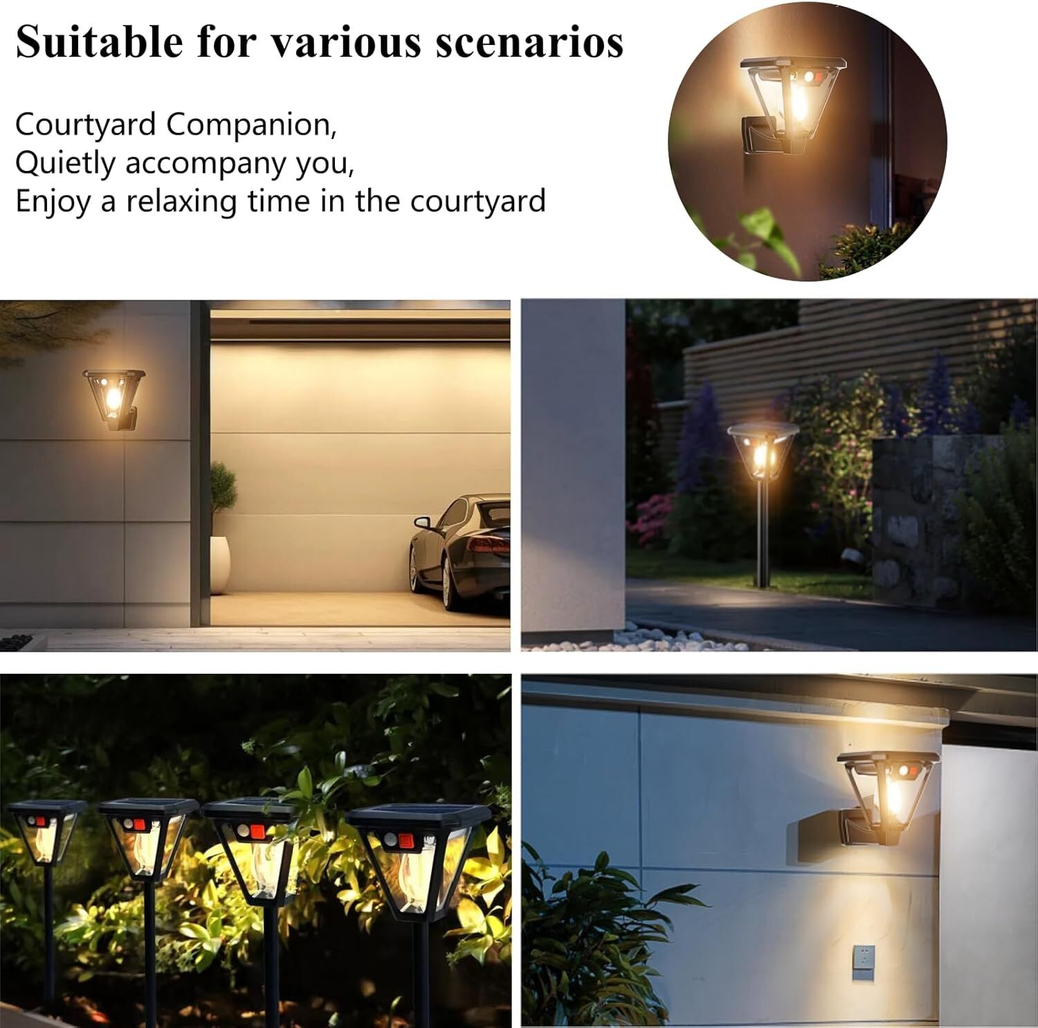 Solar Motion Sensor Wall Lights (2-Pack): 3-Mode Dusk-to-Dawn Waterproof for Patio, Garage & Garden Lighting 7