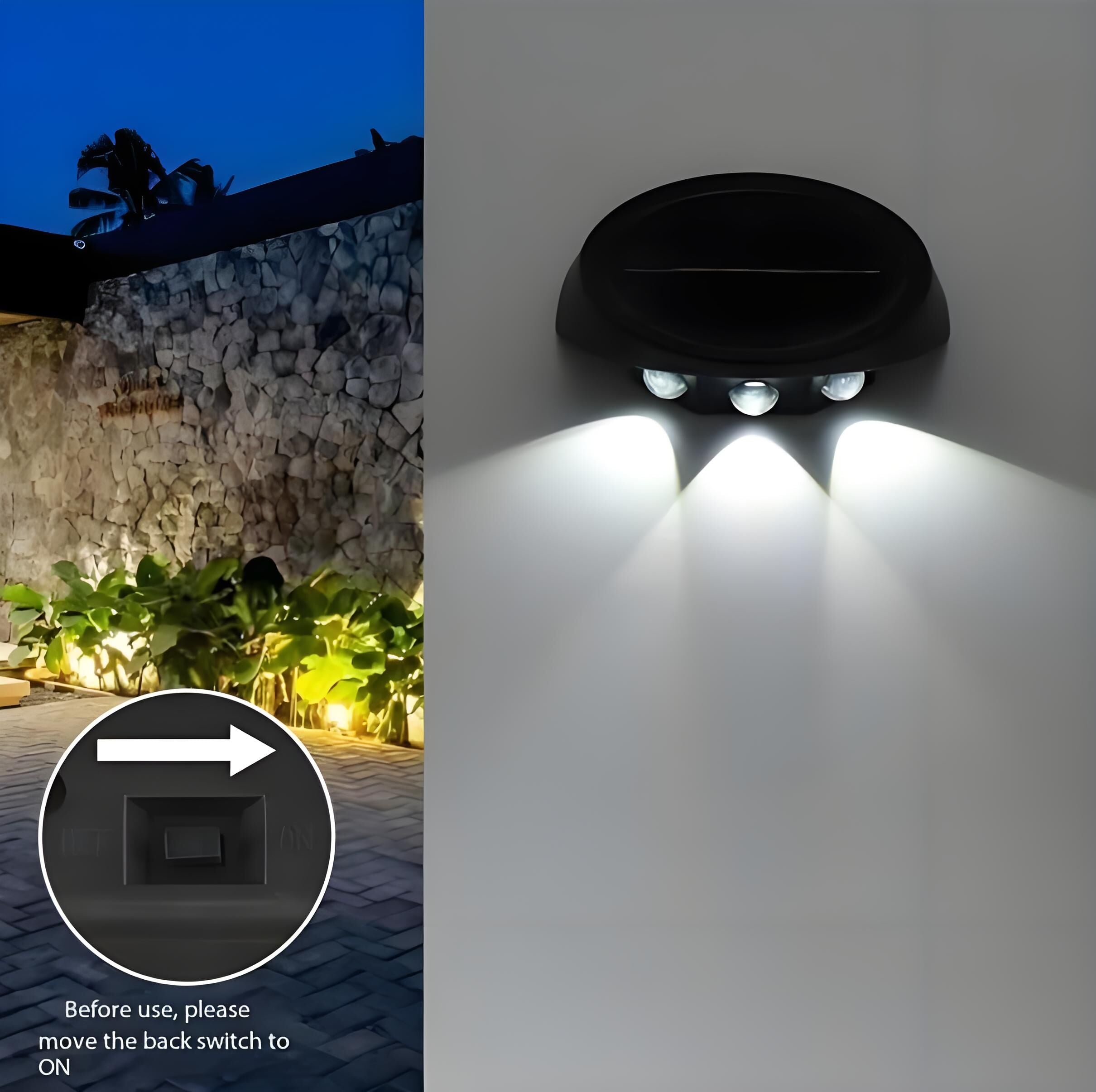 Solar Outdoor Wall Lights (2-Pack): IP44 Waterproof LED Sconces for Garden, Patio & Pathway Lighting（white light）