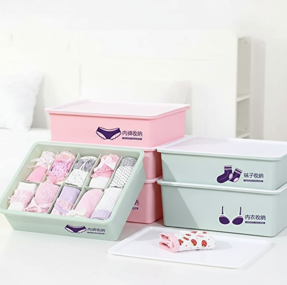Underwear Panties Socks Box Close-fitting Clothing Storage Box Drawer Three-piece Cover with Compartment Household 3