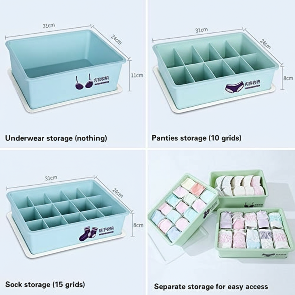 Underwear Panties Socks Box Close-fitting Clothing Storage Box Drawer Three-piece Cover with Compartment Household 8