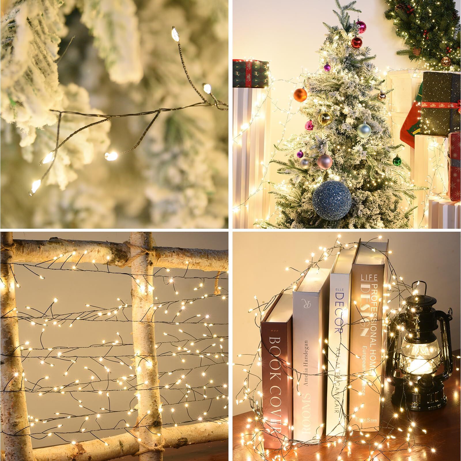 300 LED Warm White Fairy String Lights, 9m Black Wire, Battery-Operated, IP44 Waterproof, Timer Function for Christmas Bedroom Wreath Decor (Batteries Not Included) 6