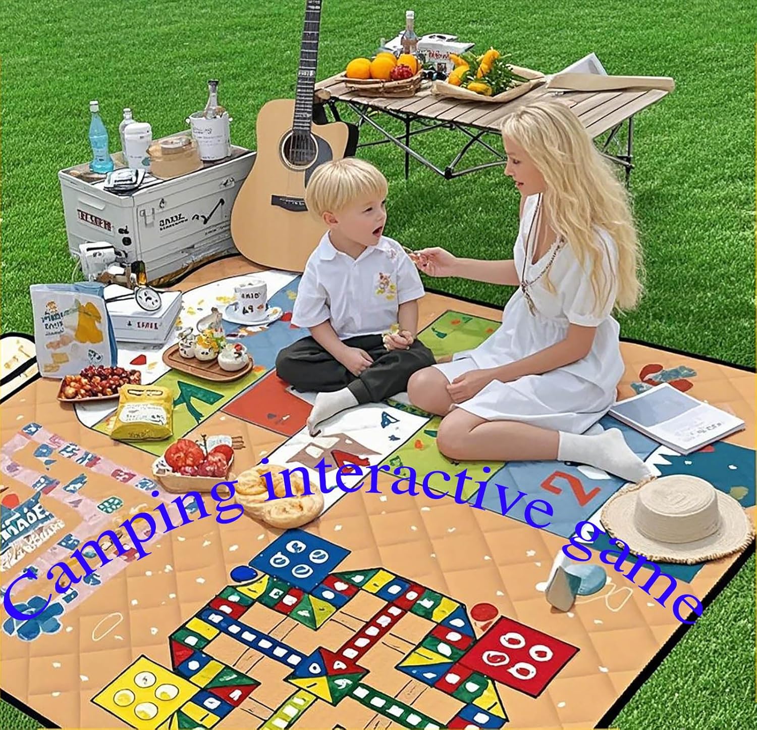 Waterproof Picnic Blanket with Flying Chess Game: 80''x80'' Extra Large, Foldable for Australian Camping, Beach & Family Gatherings 5