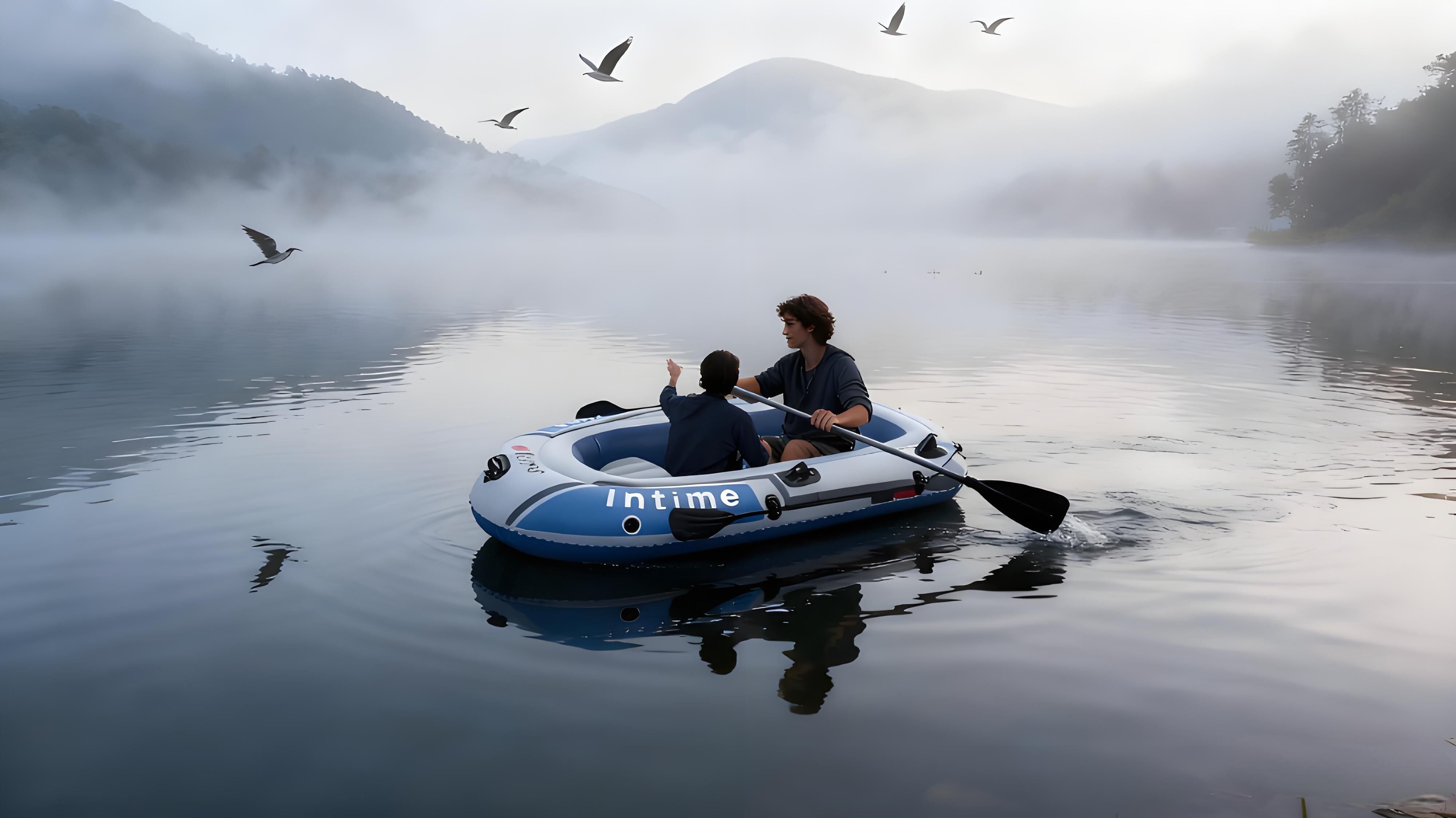 2-Person Inflatable Boat: 190x100cm Thick PVC Raft for Lakes/Pools – 180kg Capacity with Oars & Pump 3