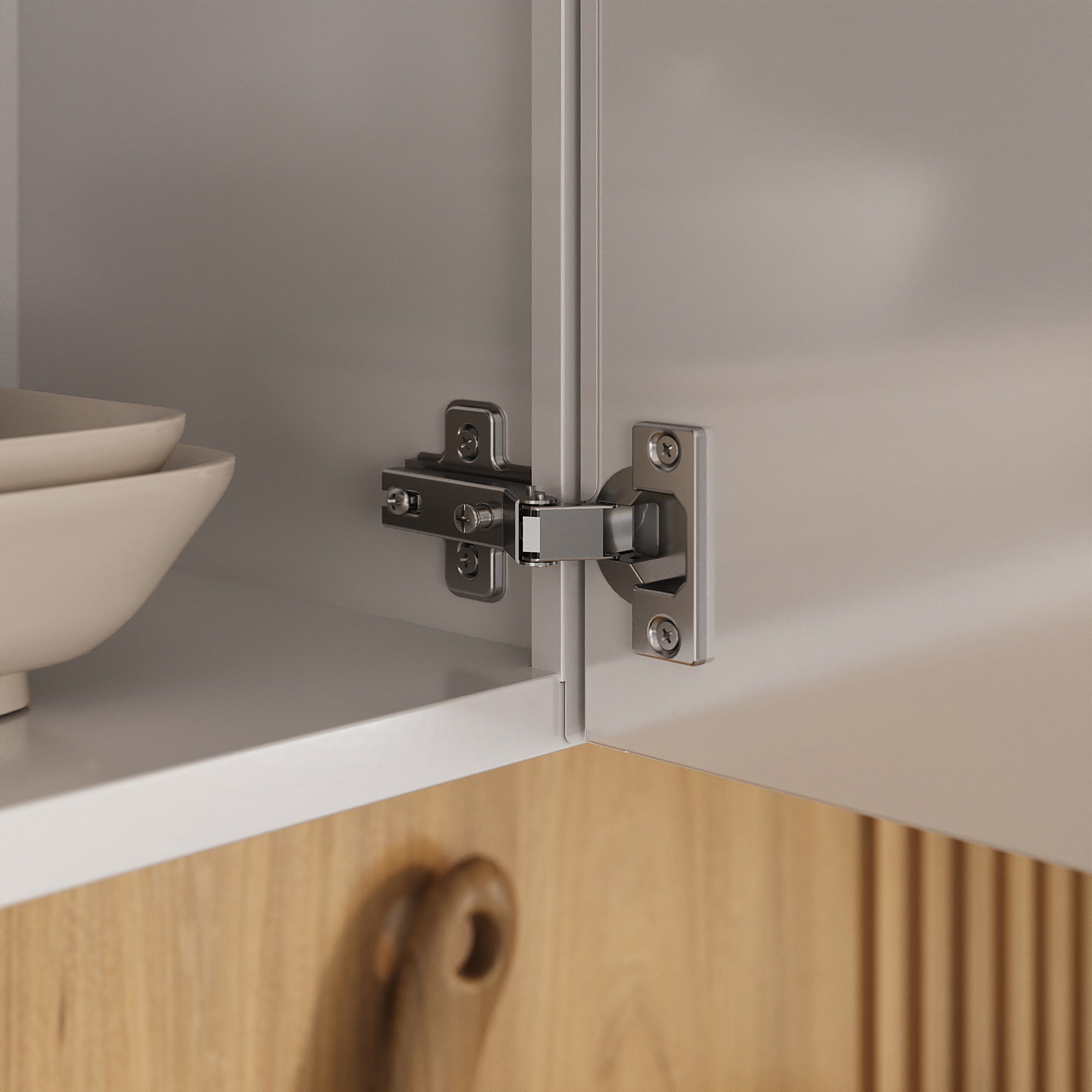 White Flat Pack DIY Steel Kitchen Wall Cabinet with 3 Doors + 2 Shelves - Renova 4