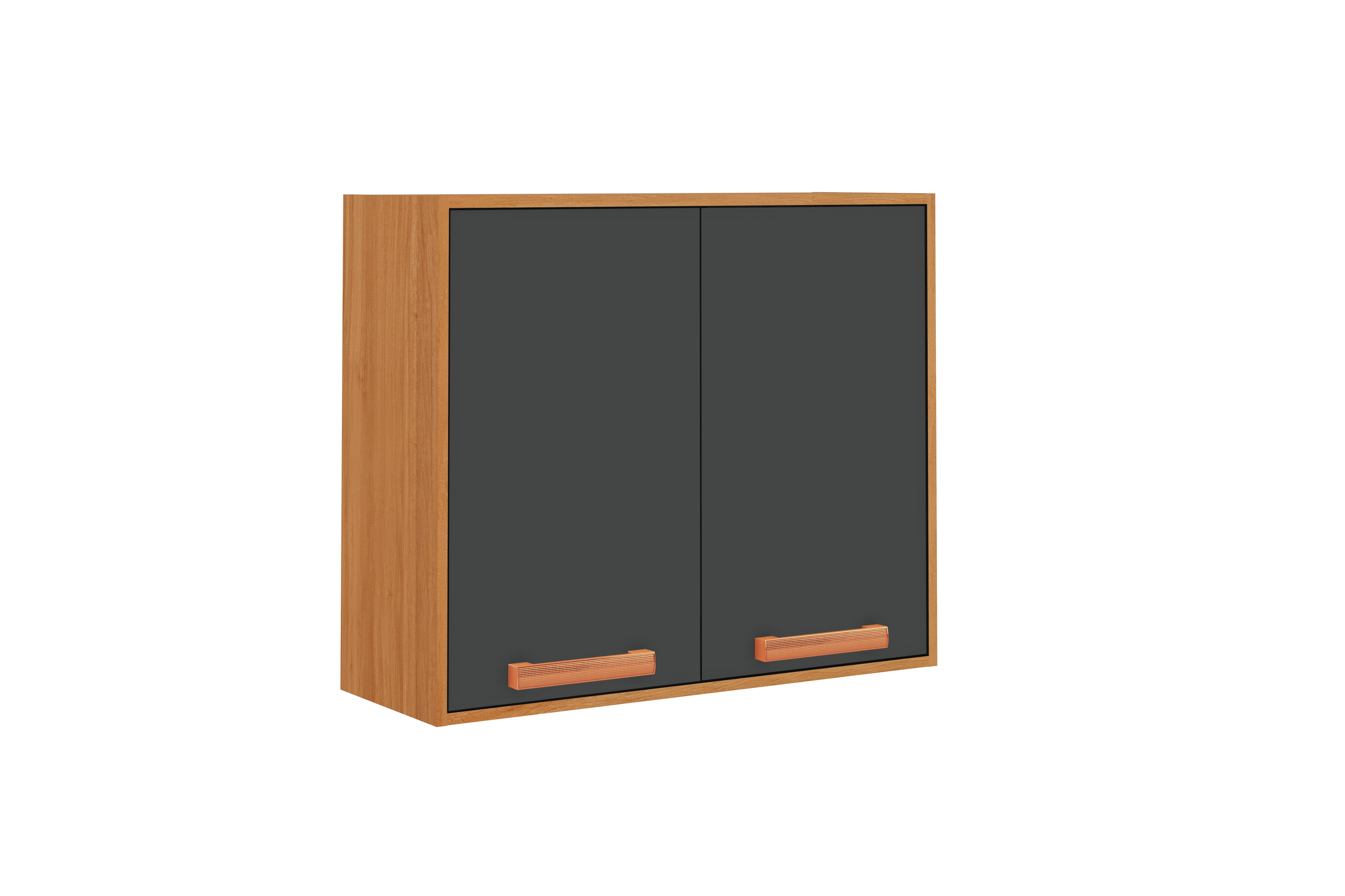 Flat Pack DIY Wooden Kitchen Wall Cabinet with 2 Doors + 2 Shelves in Graphite and Cinnamon Finish - Napoles