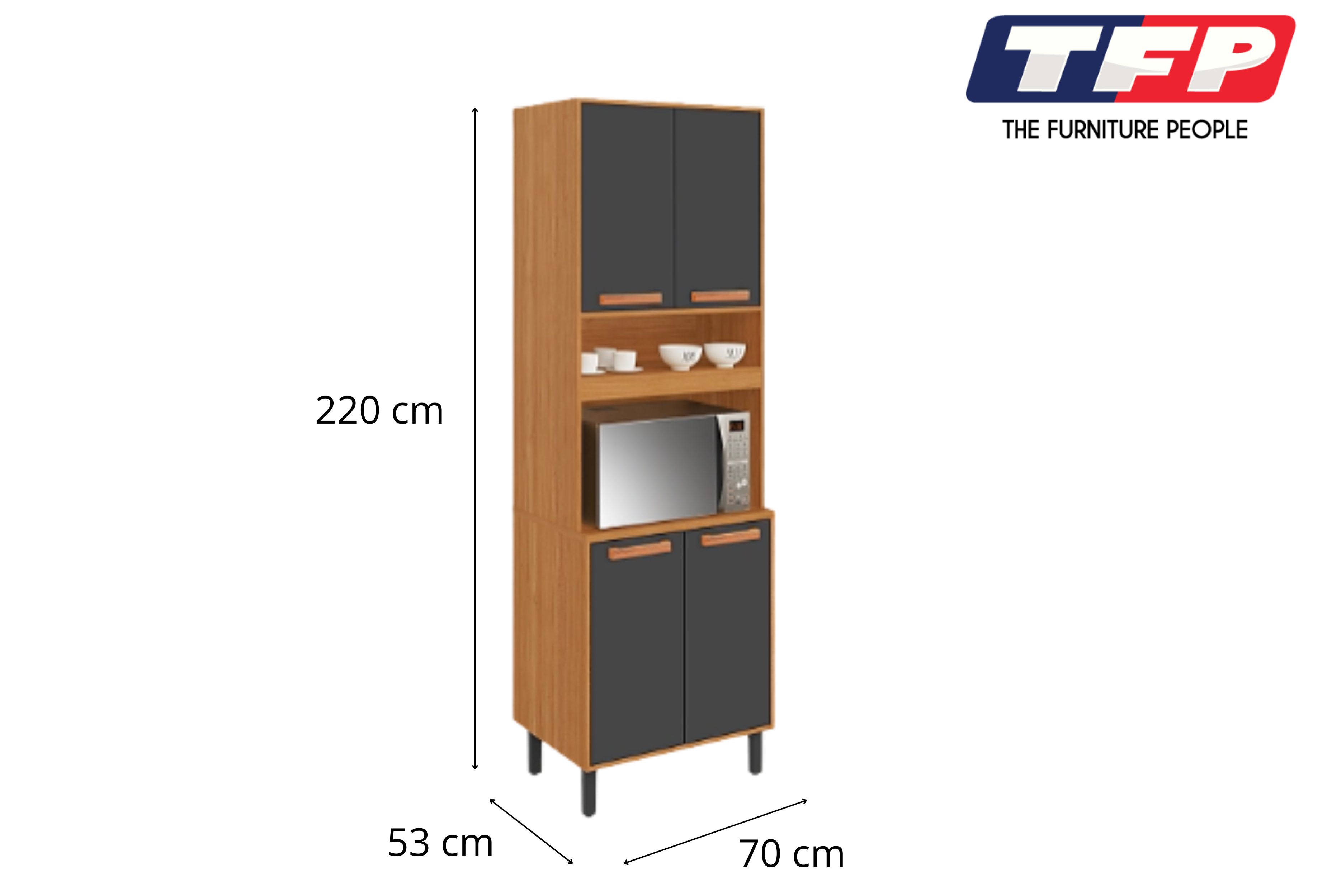 Flat Pack DIY Wooden Kitchen Cupboard/Pantry with 4 Doors + 6 Shelves in Graphite and Cinnamon Finish - Napoles