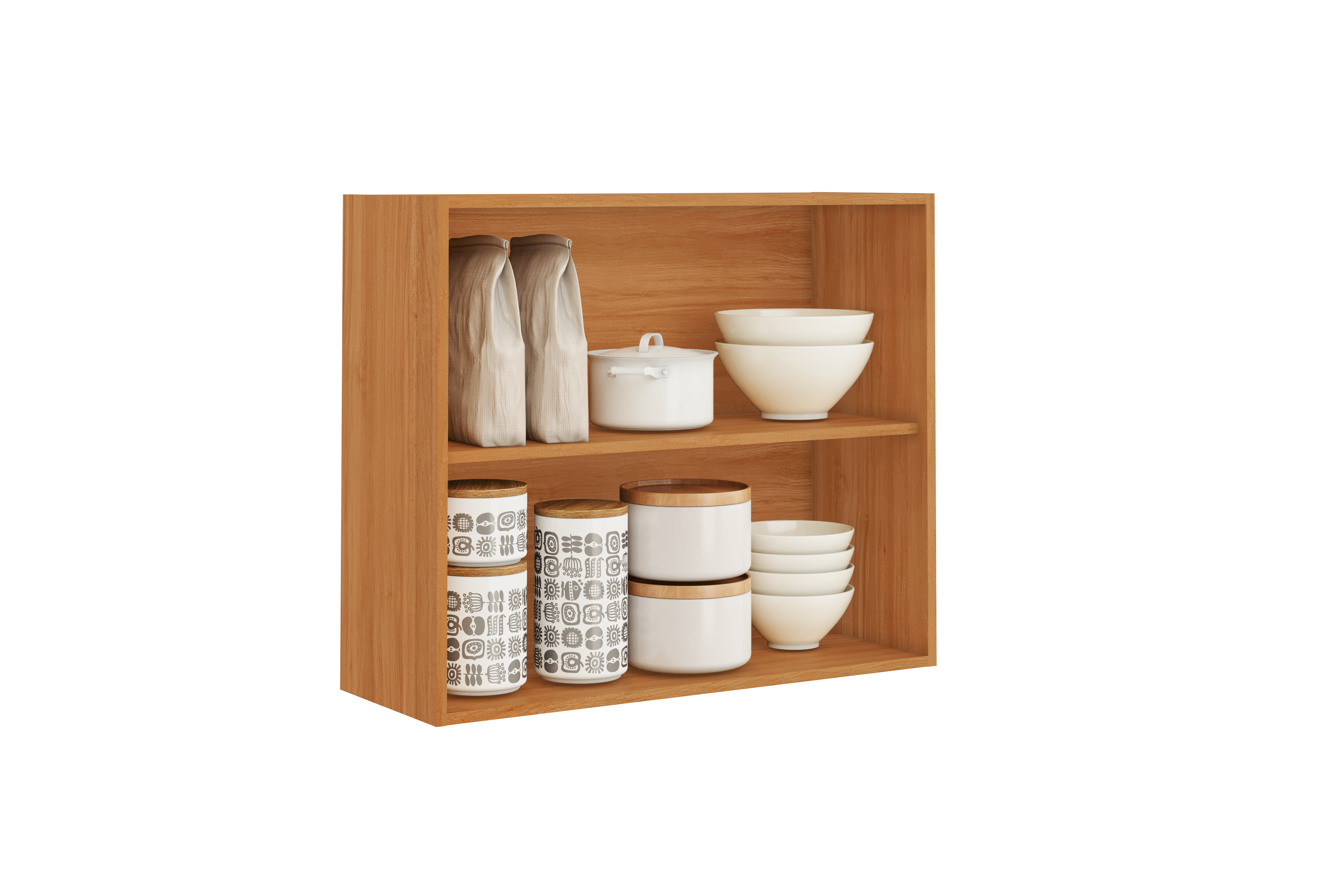 Flat Pack DIY Wooden Kitchen Wall Cabinet with 2 Doors + 2 Shelves in White and Cinnamon Finish - Napoles 3