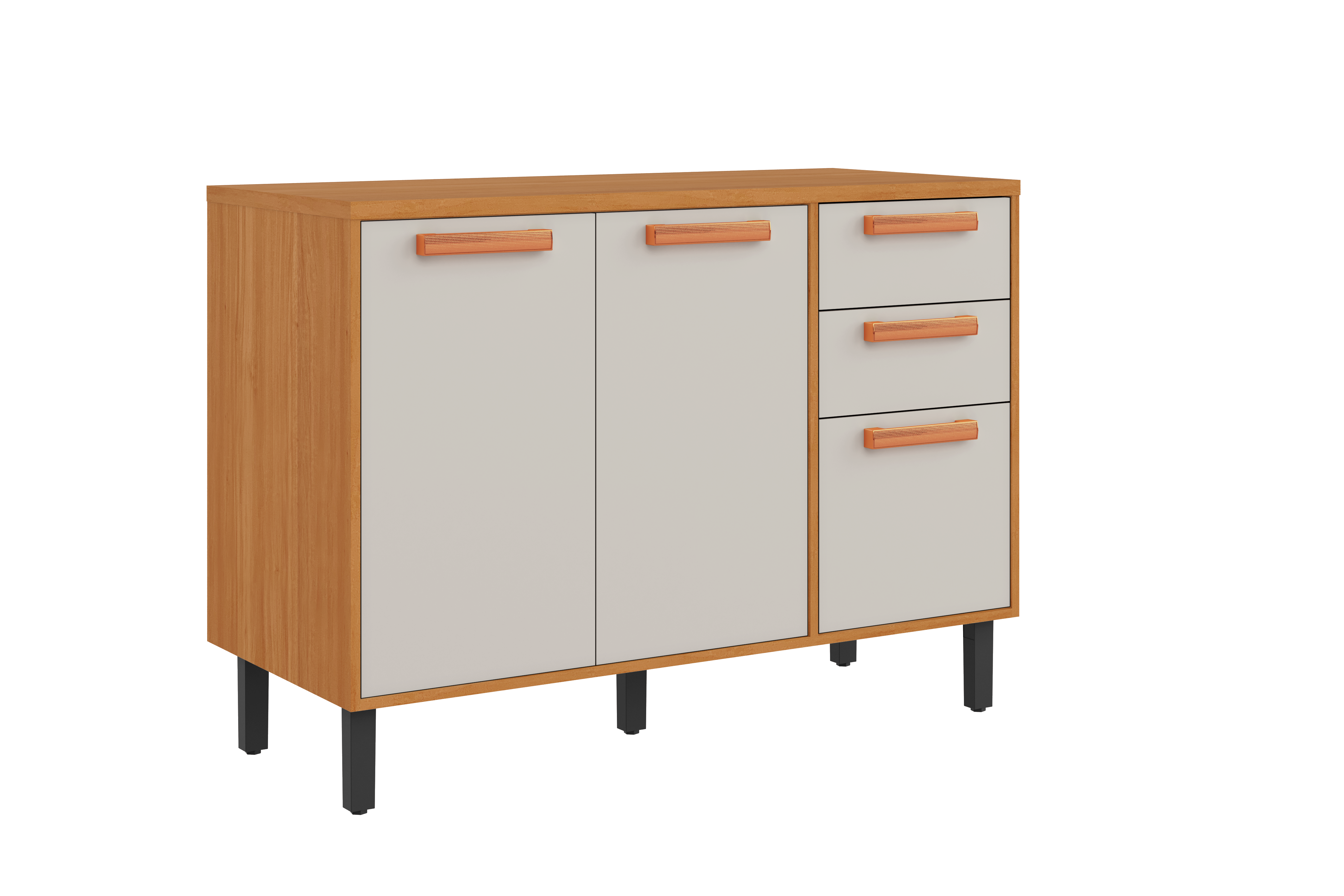 Base Kitchen Wooden Cabinet/Cupboard with 3 Doors + 2 Drawers in Cinnamon Finish - Napoles White Flat Pack DIY