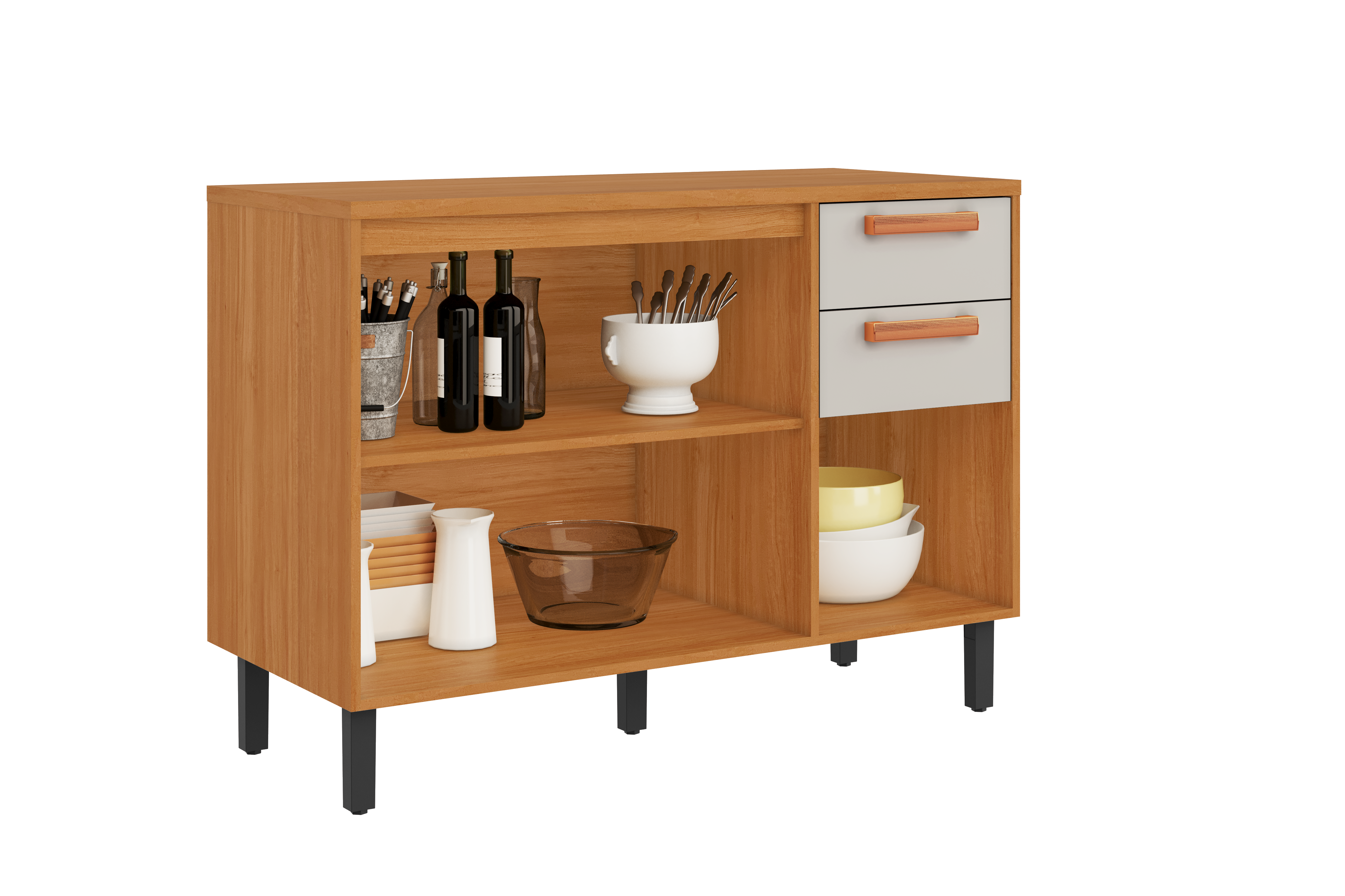 Base Kitchen Wooden Cabinet/Cupboard with 3 Doors + 2 Drawers in Cinnamon Finish - Napoles White Flat Pack DIY 3