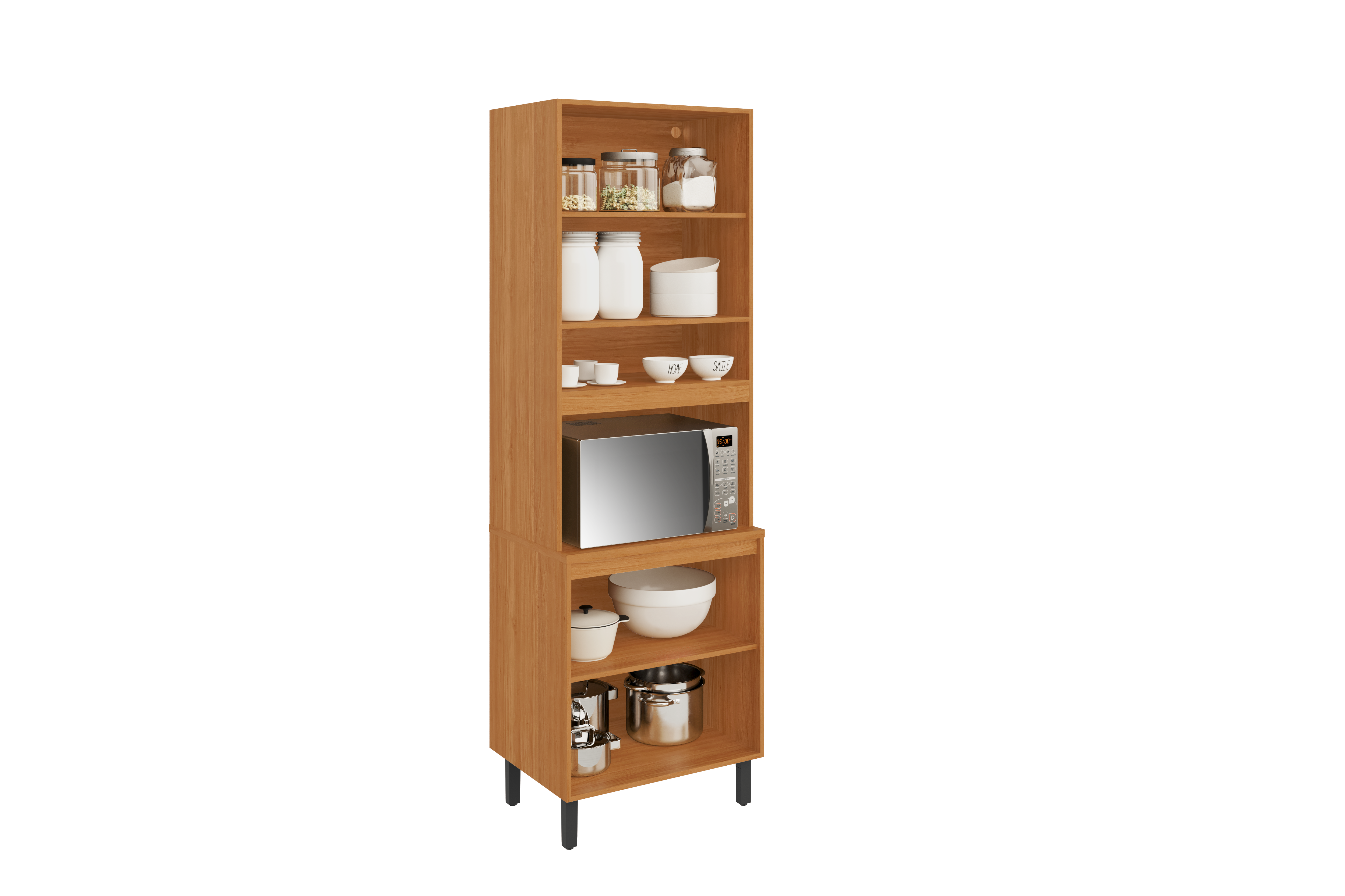 Flat Pack DIY Wooden Kitchen Cupboard/Pantry with 4 Doors + 6 Shelves in White and Cinnamon Finish - Napoles 3