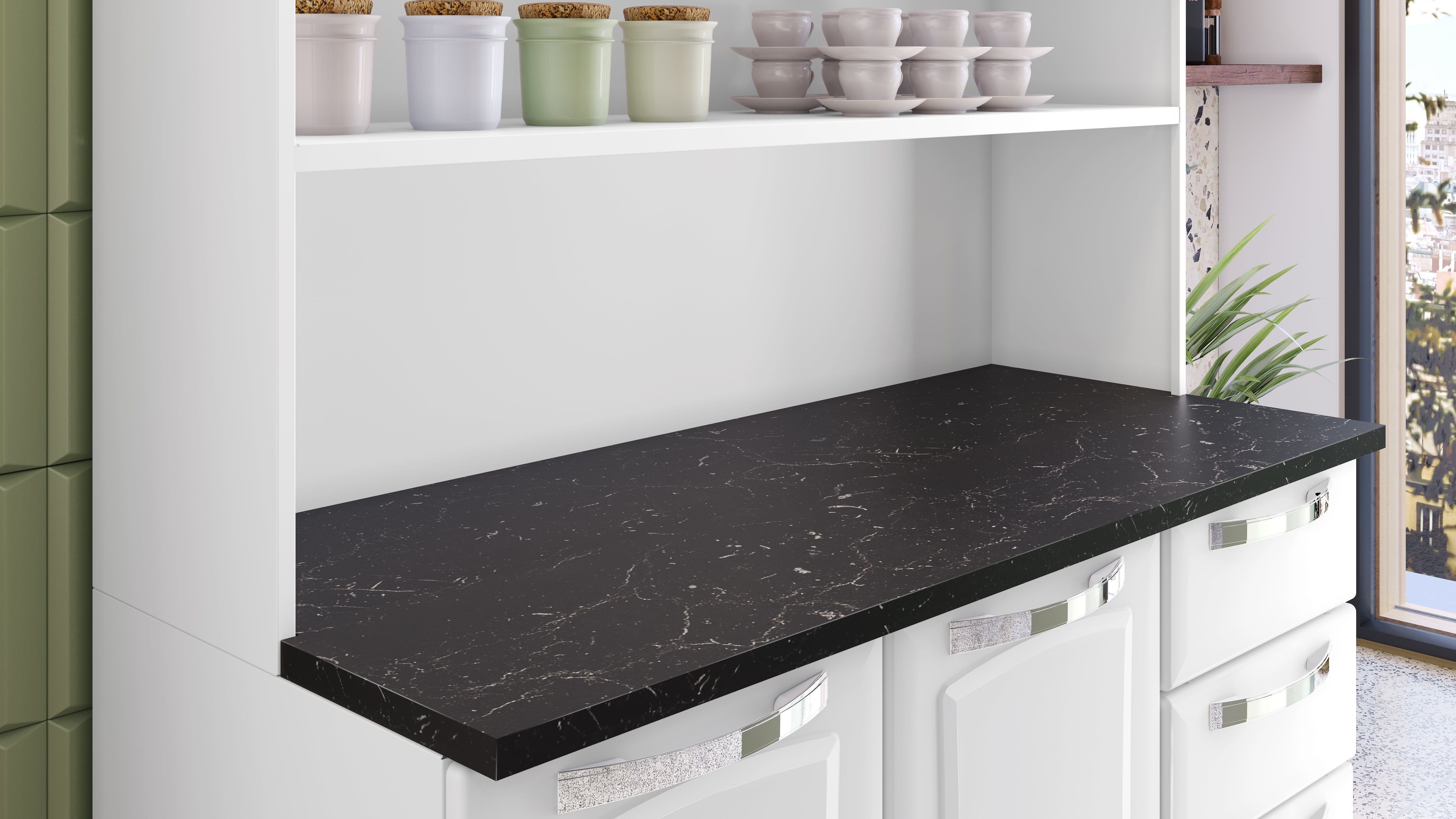 Free Standing Steel Kitchen Cabinet/Cupboard with Countertop Storage - Pratika White Flatpack DIY 6