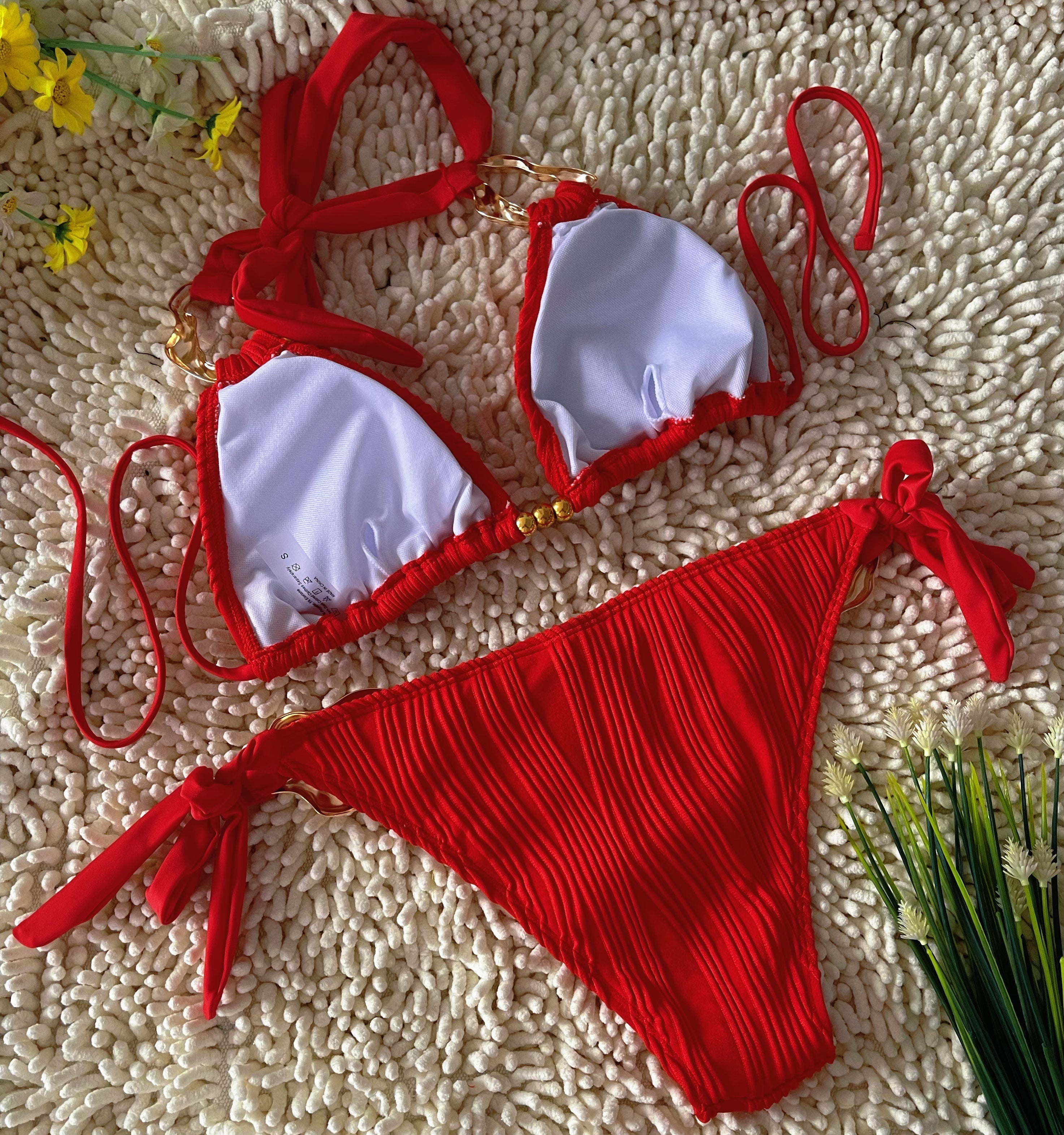 Red Hottie Sexy Three-point Swimsuit Beach Seaside Spa Bikini Size L 3