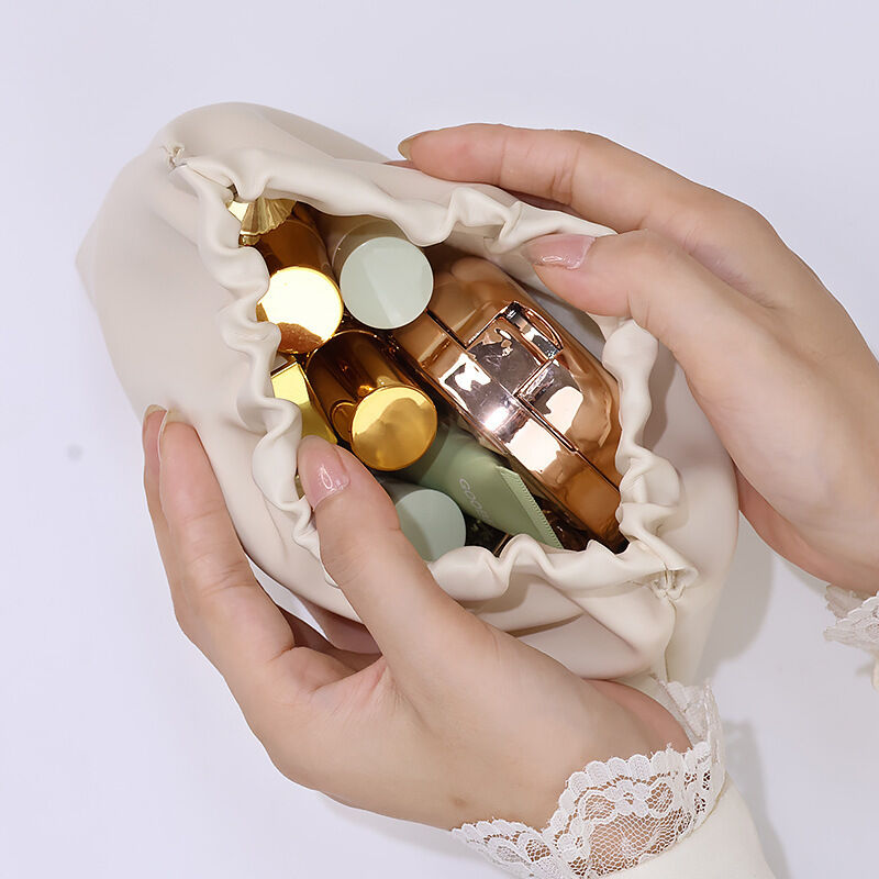 Leather Cosmetic Bag Set, Big & Small "Twinkle Little Star" Makeup Organizer for Travel & Daily Use(white) 4