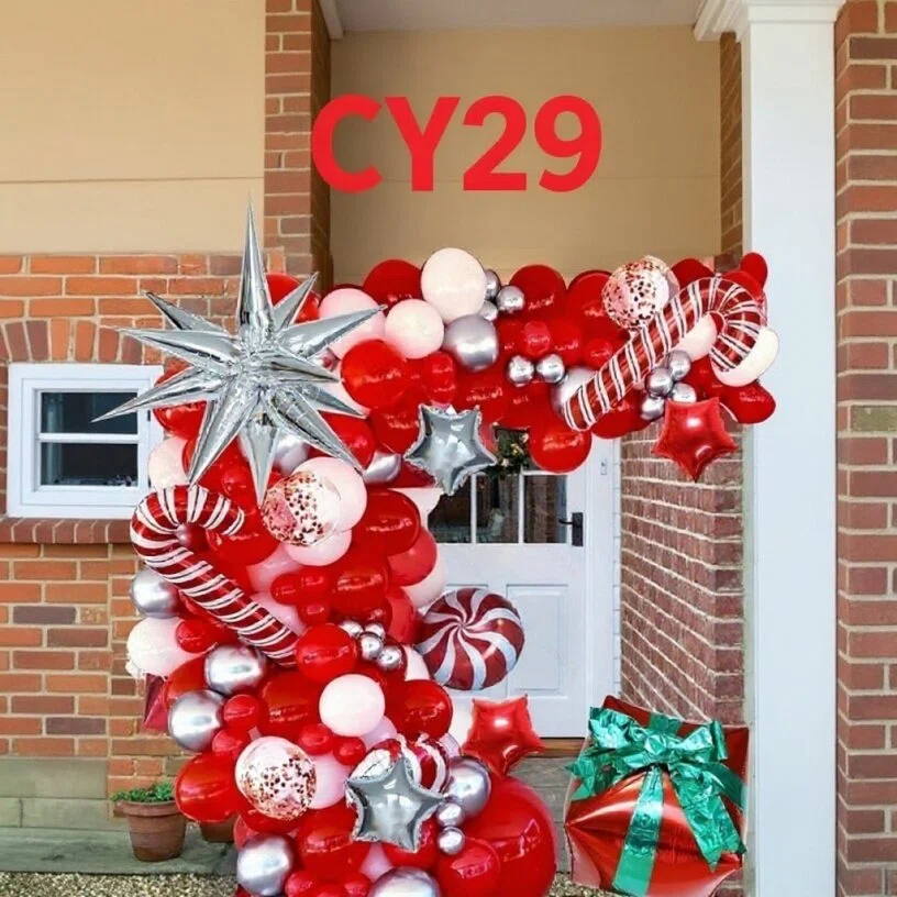 Christmas Balloon Arch & Tree Kit: Candy Cane/Star Foil Décor