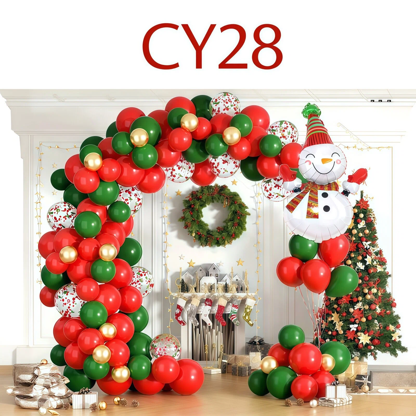 Christmas Balloon Combo: 123PCS Arch + Tree Sets (Snowman/Star Foil)
